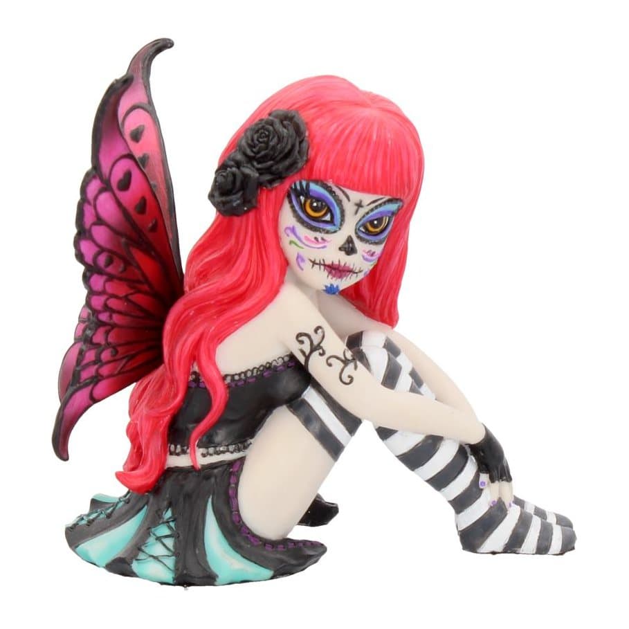 Valentina sugar skull fairy figurine with pink hair and teal skirt
