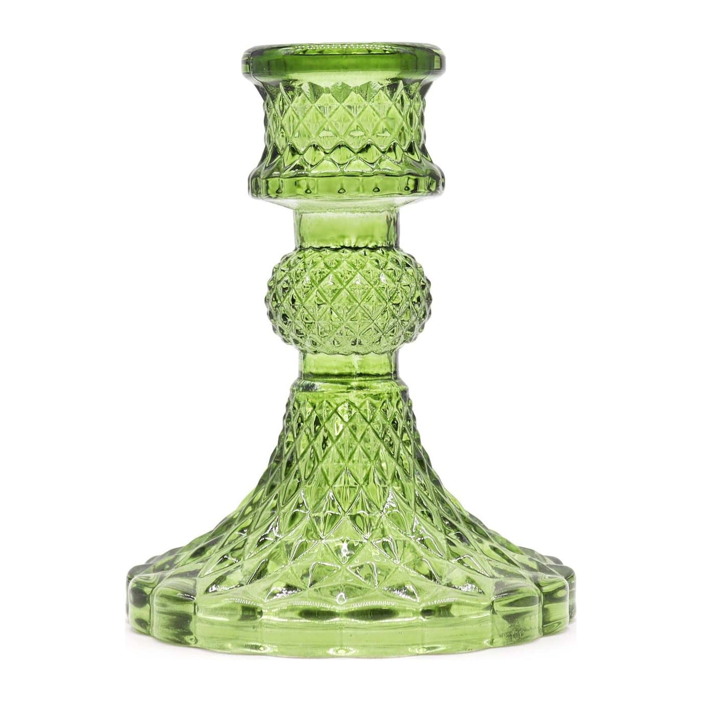 Garden Jade pressed glass dinner candle holder