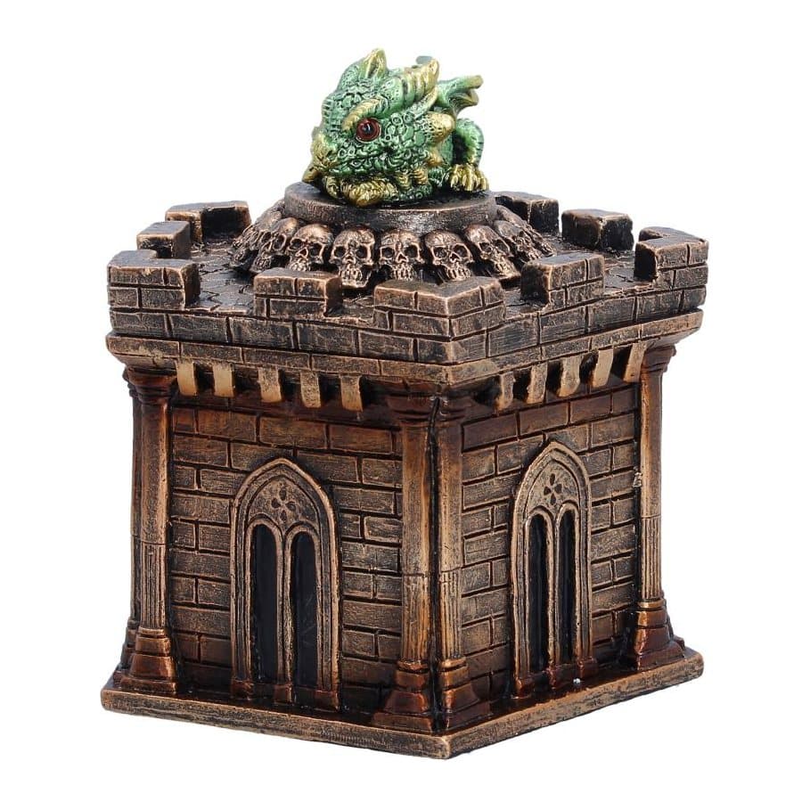 Green dragon curled on a dark crypt-style trinket box