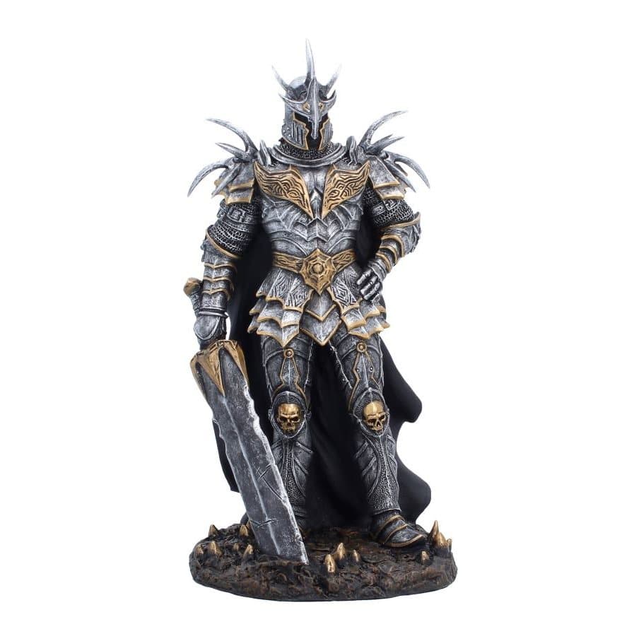 Armoured Lich King figurine in silver and gold on a rock base