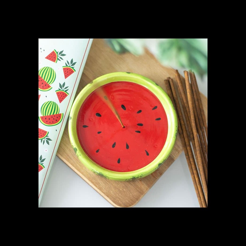 Ceramic incense stick holder shaped like a watermelon