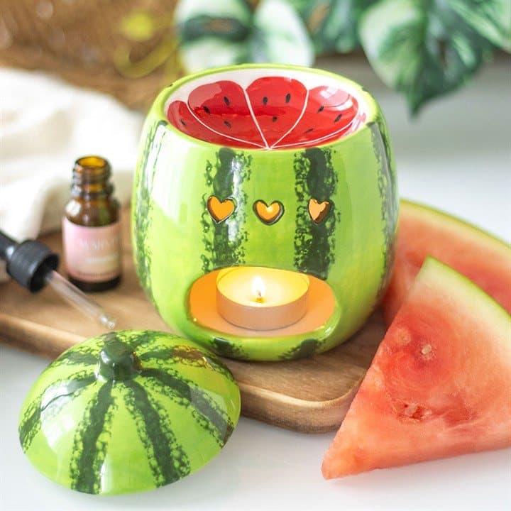 Ceramic watermelon oil burner and wax warmer with lid