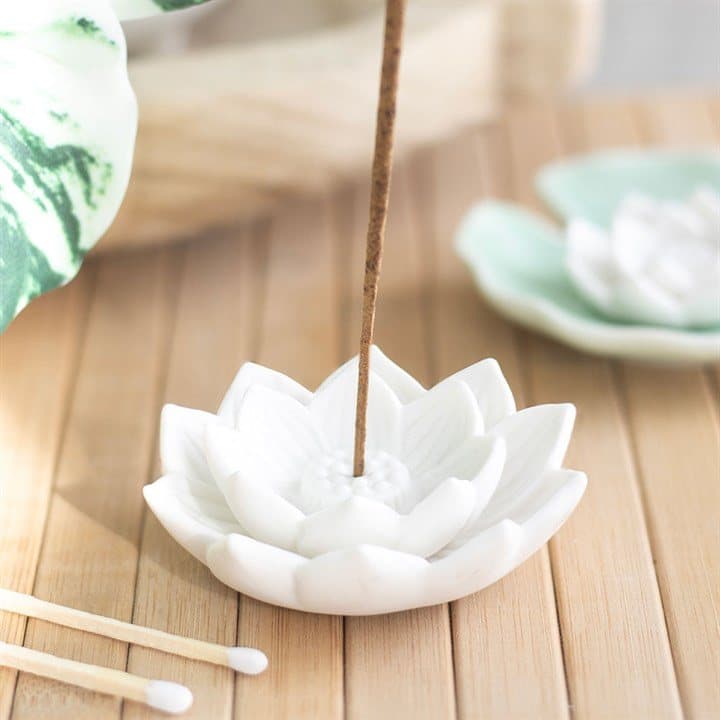 Ceramic white lotus flower incense stick holder