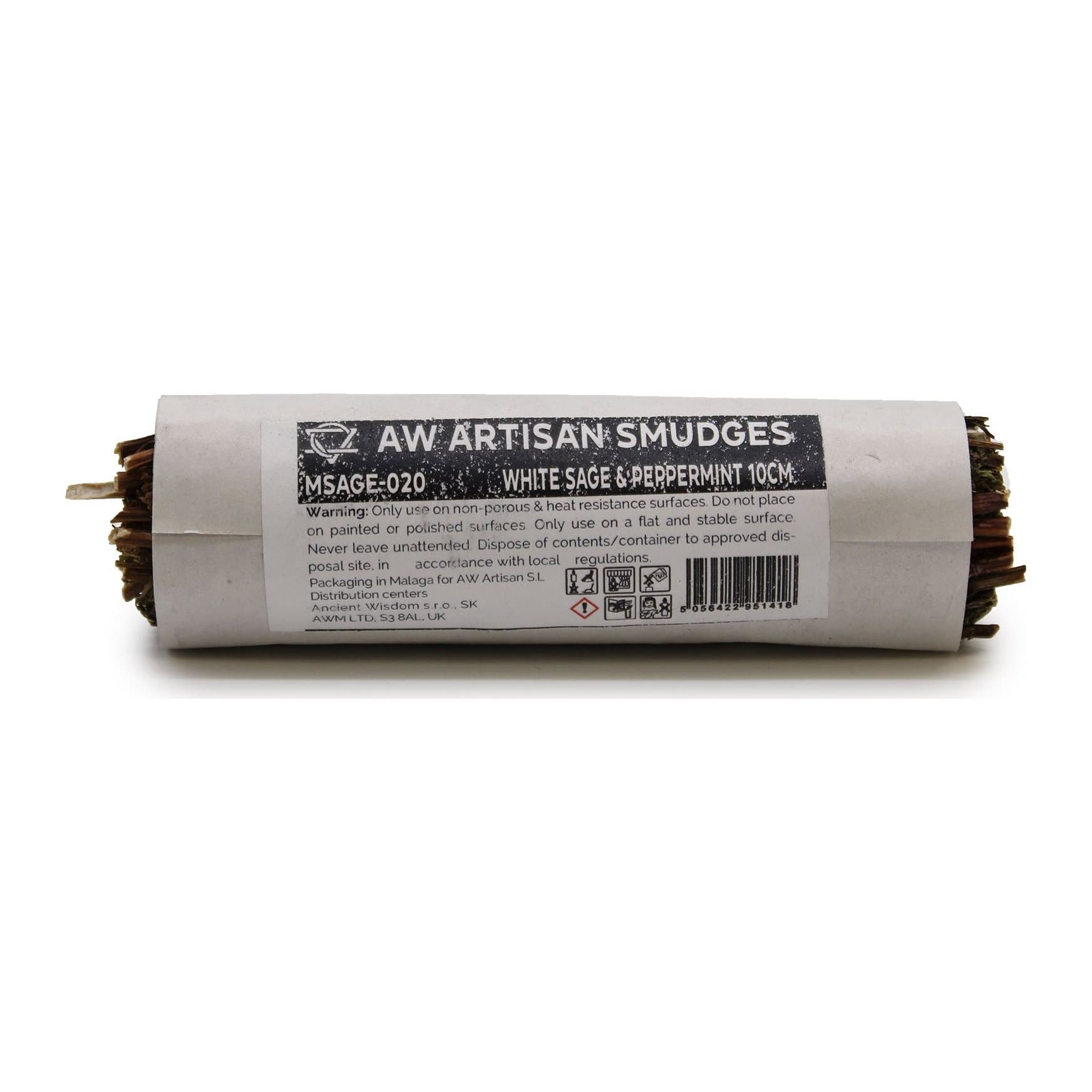 Small tied white sage and peppermint herb bundle, 10 cm long