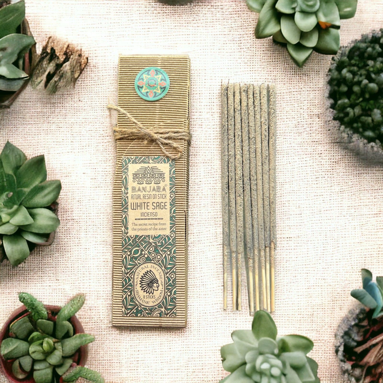 Pack of white sage resin on stick incense sticks