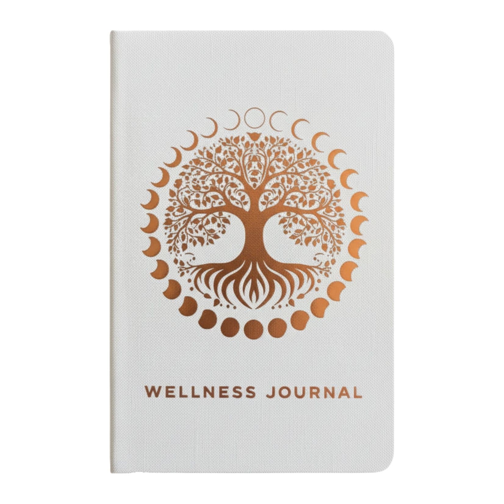 White journal with a rose gold Tree of Life design