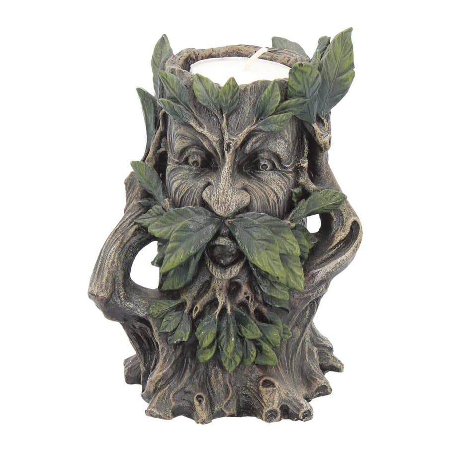 Wildwood tree spirit figure with open mouth and branch arms, a tealight holder