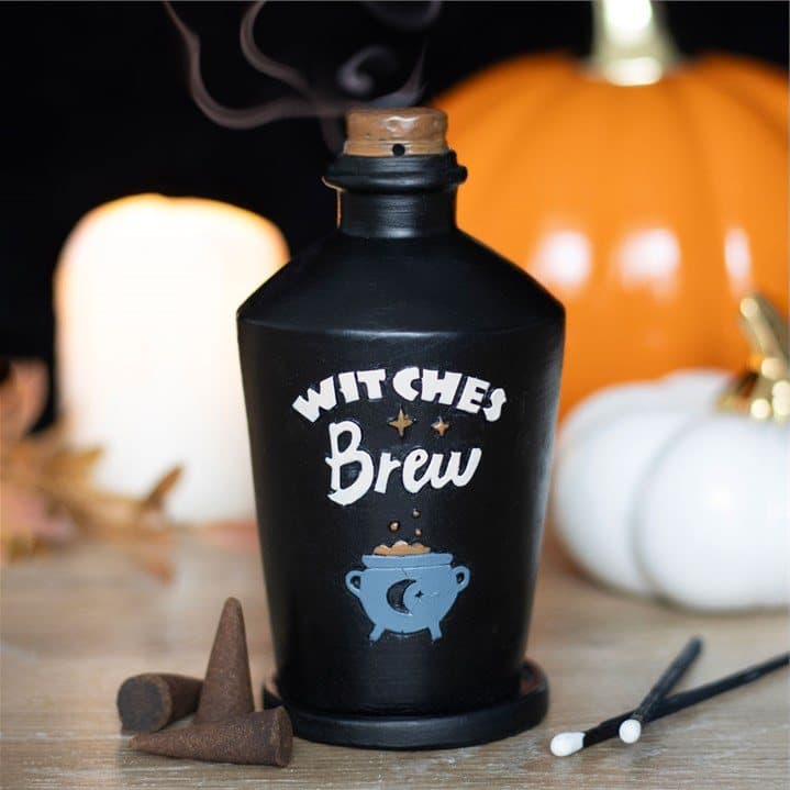 Witches Brew potion bottle incense cone burner with a cork