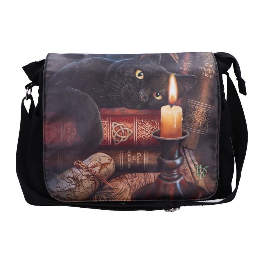 Witching Hour cat messenger bag with Lisa Parker's black cat artwork