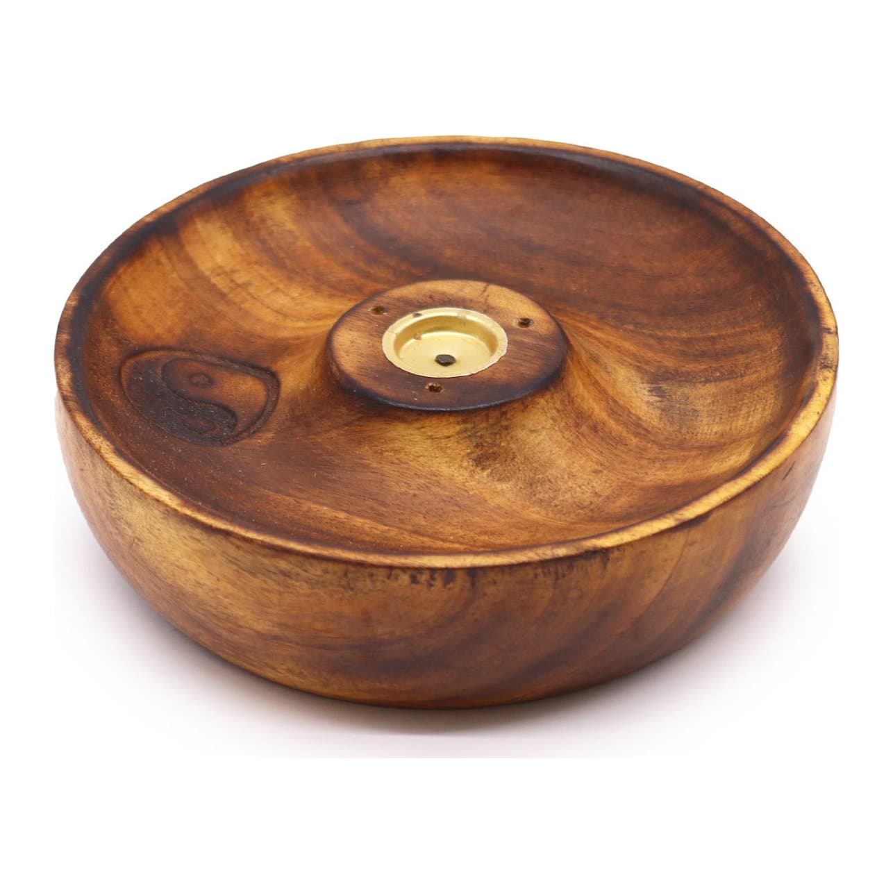 Mango wood yin yang incense burner disc for sticks and cones