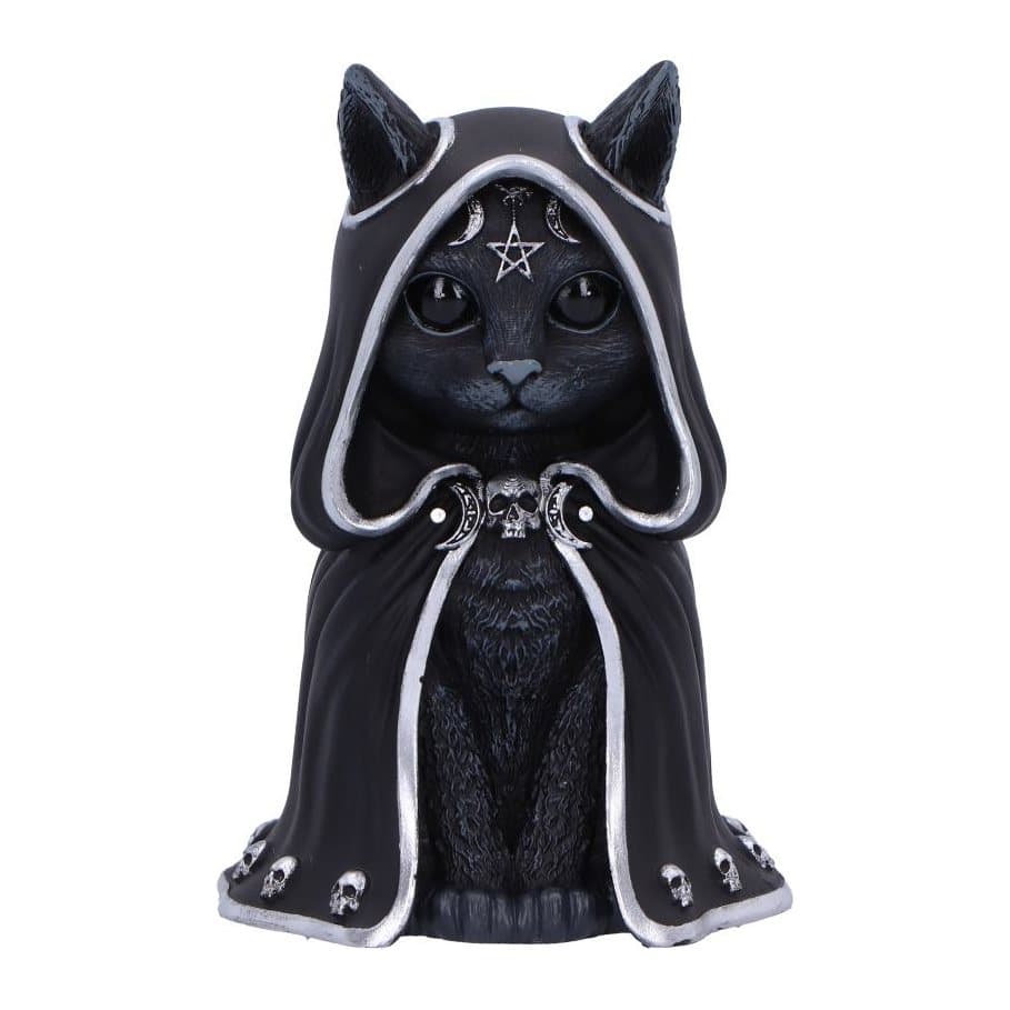 Zefur cat figurine in a black cloak with silver details